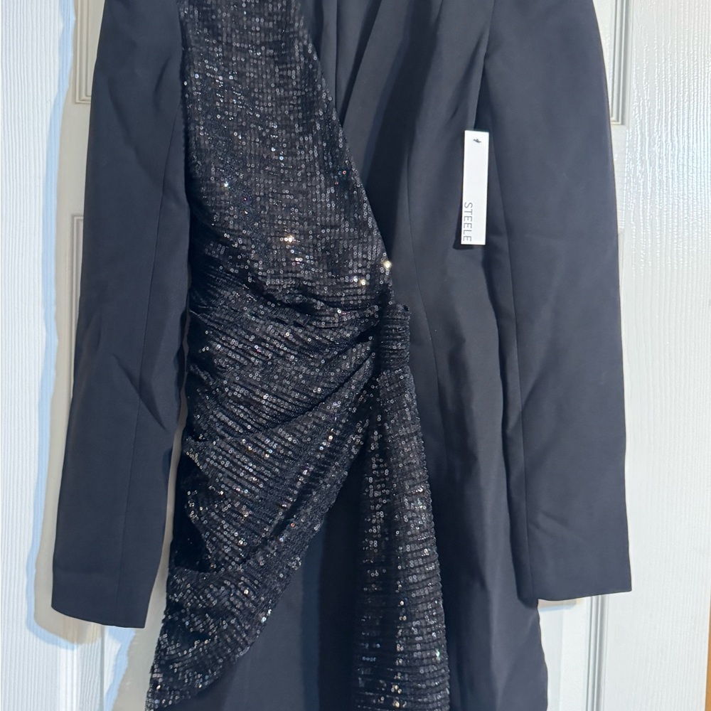 Black Asymmetrical Sequin Mini Dress